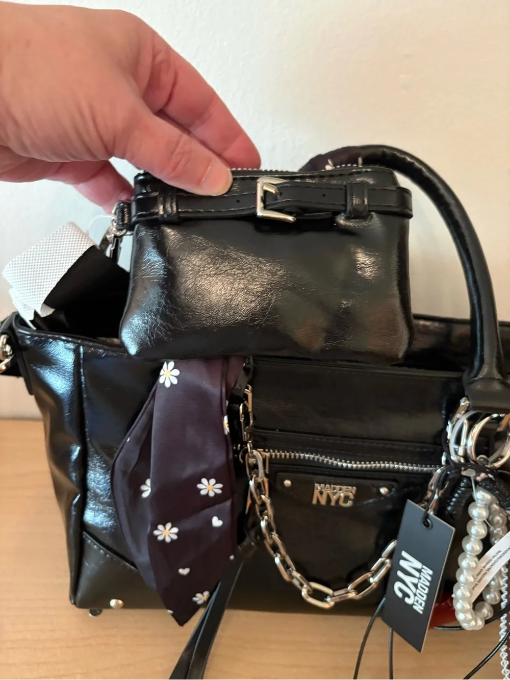 The Madden NYC Women's Slouchy Top Handle Satchel in Black NWT